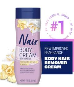 Nair Body Cream Hair Remover, Oat Milk & Vanilla, Body Hair Removal Cream for Women, 7.9 oz