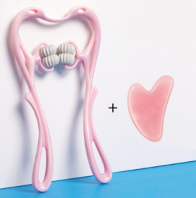 Multifunctional Manual Six-wheel Neck Massager Massage Relieve Roller Massage Tool (Option: Pink4 rollers suit)