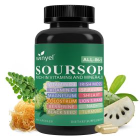 Soursop Supplement Containing 20 Herbal Extracts Including Seaweed, Lion's Mane Mushroom, Turmeric, Black Seed Oil, Oregano, And Mullein, Promoti (Option: 1 pcs)