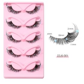 5 Pairs False Lashes Eyelashes Extension Cluster, Clear Band Corner Foxy Winged Cat Eye 3D Strip Lashes,  Dramatic Cosmetic Makeup (Option: 5 Pairs)
